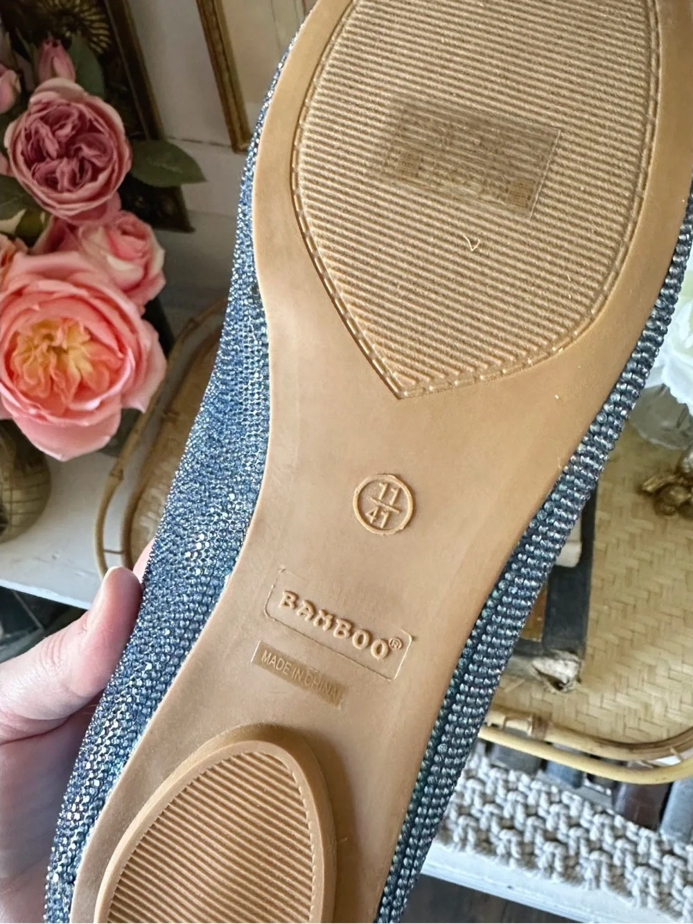 Bamboo, Blue Glam Up Every Step Rhinestone Flats, size 11